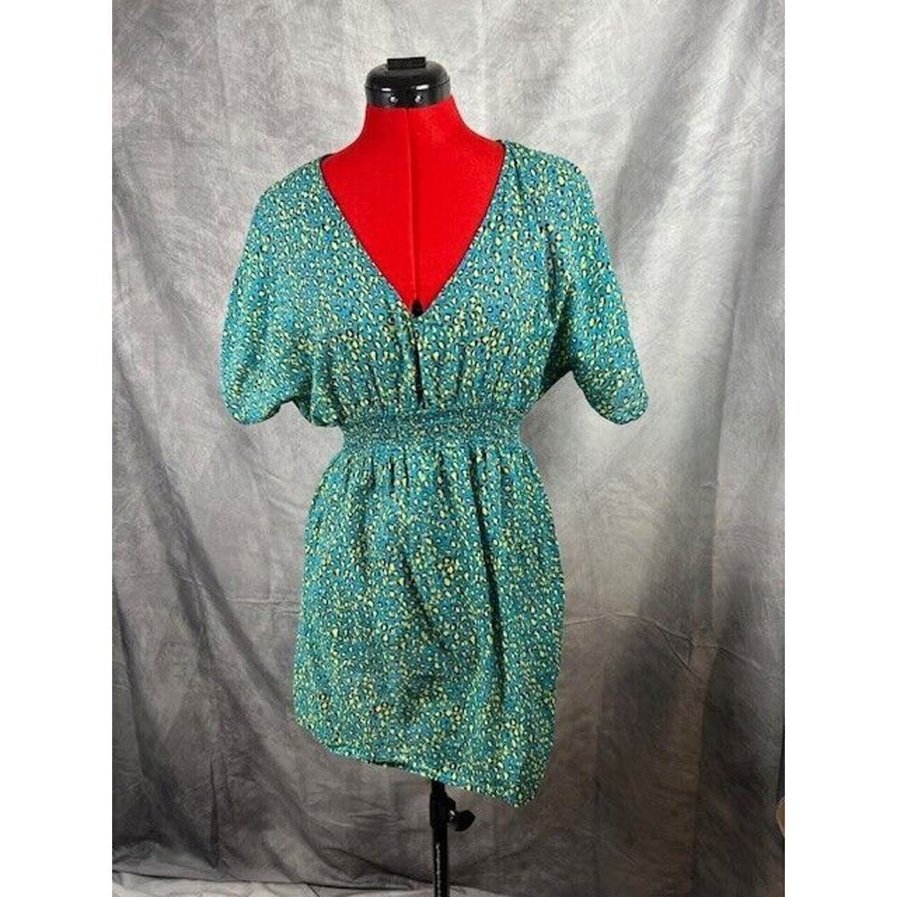 Xhilaration V-Neck Cheetah Leopard Animal Print Swim Cover Up Blue Green Medium